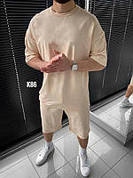 Мужской комплект футболка+шорты (бежевый) К86 качественная повседневная спортивная одежда для парней cross