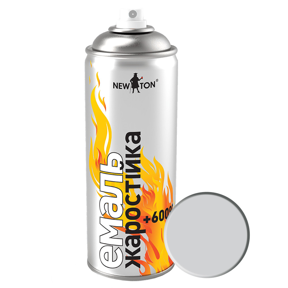 New Ton Емаль жаростійка аерозольна 400 мл матова срібляста до +600°C для металу, фото 1