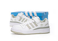 Женские кроссовки Adidas Forum (белые с серым) низкие модные демисезонные кеды К14376 cross mood