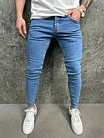 Мужские базовые джинсы зауженные (синие) арт8423 молодежные удобные потертые, повседневные для парней cross