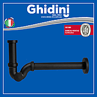 Сифон латунний трубний чорний NERO для умивальника (під автопробку) з ревізією Ø 32х1 1/4"  Ghidini 53911425R12N