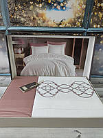 Люксовое постельное белье сатиновое с вышивкой евро размер Dantela Victoria Pudra Турция