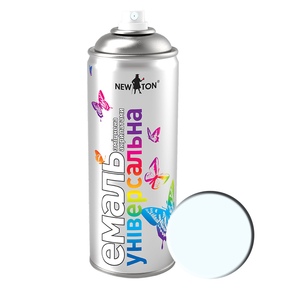 New Ton Емаль універсальна глянцева RAL 9003 Сніжно-біла 400 мл аерозоль швидковисихаюча для металу та дерева, фото 1