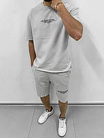 Мужской базовый костюм: футболка+шорты (серый) k153 качественная повседневная спортивная одежда для парней