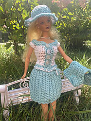 Одяг для Барбі. Стильна коктельна сукня "Морський бріз" з балеро та шляпкою ручної роботи.
