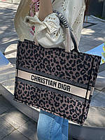 Женская сумка шопер подарочная Dior Large Book Tote Dark Leopard (коричневая) torba0158 стильная Диор cross