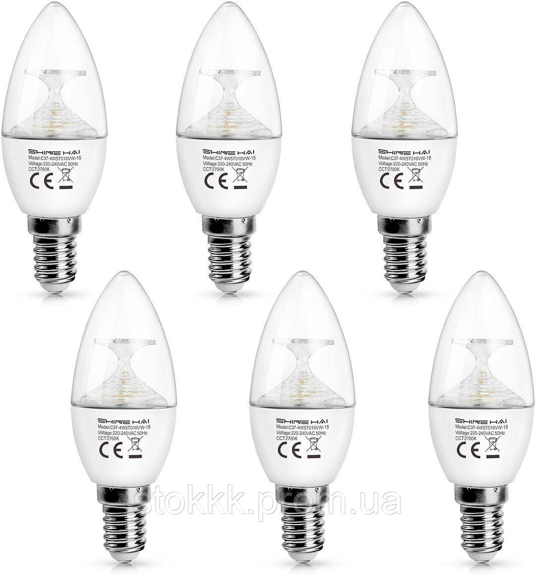 Світлодіодні лампи у формі свічки SHIEN HAI E14 2700k 4,5 Вт 350 лм 6шт