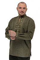 Мужская сорочка вышиванка Орнамент, длинный рукав, лён-габардин, р.44,46,48,50,52,54,56,58 хаки