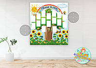 Плакат "Наш класс" дерево, пчелки с фотографиями 140х150 см для оформления классной комнаты 90х100