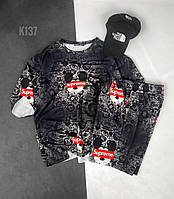 Мужской базовый комплект футболка+шорты (черный) K137 качественная повседневная спортивная одежда для парней