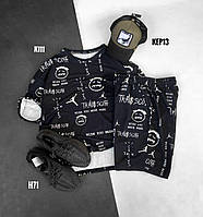 Мужской базовый комплект футболка+шорты (черный с надписями) K111 качественная повседневная спортивная одежда