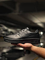 Мужские кроссовки Nike Air Force 1 07 Leather Black (черные) лёгкие стильные текстильные кроссы NK077 Найк Аир