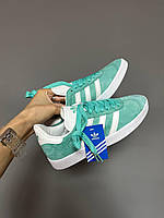 Женские кроссовки ADIDAS GAZELLE MINT (зеленые с белым) красивые легкие замшевые повседневные кроссы 0630 mood