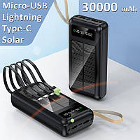 Power bank XIYT Y110 30000 mah + кабель 4 в 1 USB/Micro/Type-C/Lightning/Фонарик/Солнечная панель Black