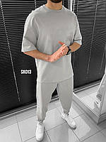 Мужской базовый костюм: футболка+штаны (серый) sko13 качественная повседневная спортивная одежда для парней