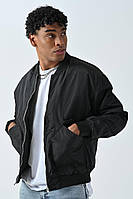 Мужской бомбер (черный) 5012 легкая ветрозащитная классная куртка на молнии рукава на манжете Премиум качество