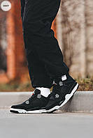 Мужские кроссовки Nike Air Jordan 4 Black (чёрные) повседневные демисезонные кроссы замша/текстиль 1204TP mood