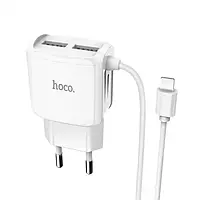 Сетевое зарядное устройство для телефона Hoco C59A White (2USB + Lightning 2.1A )