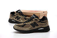 Мужские кроссовки New Balance 990 (светло-коричневые с чёрным) модные удобные спортивные деми кроссы К14357