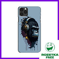 Чехол с принтом iPhone 13 Pro Max (горилла в наушниках)