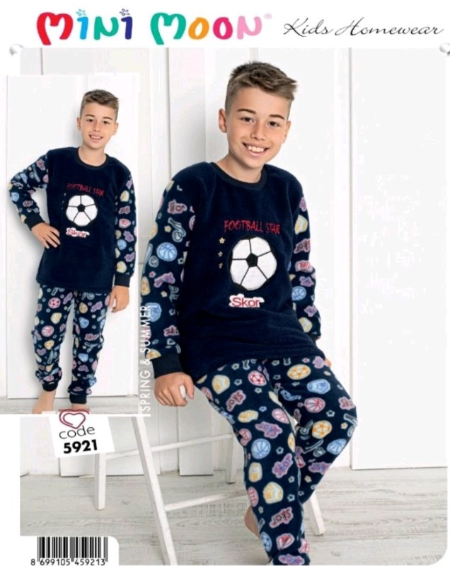 Підлітковатеплая флисова пижама для хлопчикаTurkey kids Homewear Skor  5921  темно-синя з принтом