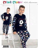 Підлітковатеплая флисова пижама для хлопчикаTurkey kids Homewear Skor  5921  темно-синя з принтом