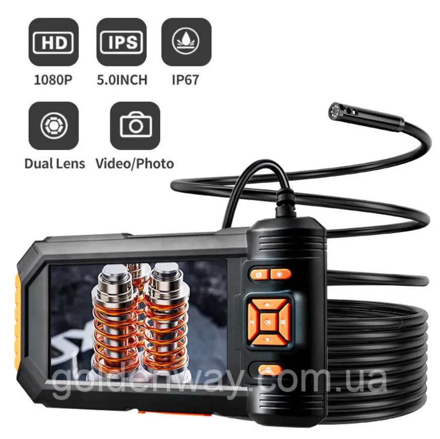 Ендоскоп Бороскоп з монітором Inskam HD808 Екран 5 дюймів довжина кабелю 2м 8 мм 1080p дві камери IP67 Dual lens