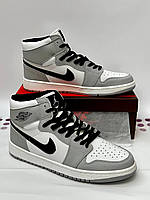Мужские кроссовки Nike Air Jordan 1 OG (gray) (серые с белым) высокие демисезонные спортивные кроссы 159-18