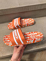 Женские шлепанцы Christian Dior Slides Orange (оранжевые с белым) яркие модные шлепки на лето dio-0006 cross