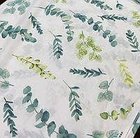 Ткань бязь ранфорс веточки эвкалипта зеленые для постельного белья