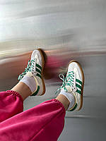 Женские кроссовки Adidas Samba Wales Banner (белые с зеленым) легкие удобные кроссы на полиуретане 1426 cross