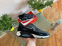 Мужские кроссовки Nike Air Max 90 Cordura (серые с чёрным и синим) осенние повседневные спортивные кроссы D332