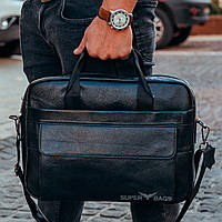 Ділова сумка-портфель чоловіча шкіряна для ноутбука і документів чорна Tiding Bag RD-23164