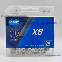 Цепь KMC X8 Silver/Grey 116 звеньев + замок для велосипеда 6 7 8