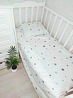 Детское байковое теплое сменное постельное белье в кроватку 3в1: наволочка, пододеяльник, простынь - 100 % хб
