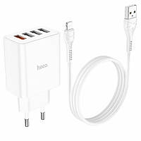 Зарядное устройство Hoco 4xUSB QC + кабель Lightning C102A White