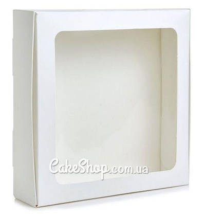 Коробка для макаронс, еклер, зефіру з віконцем Біла 30*30*5,5 см