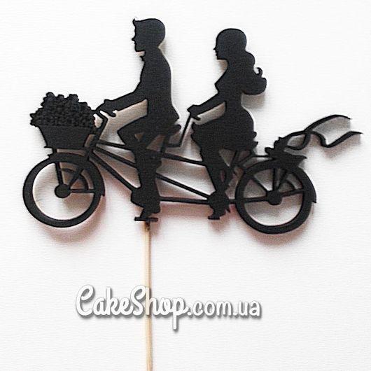 Дерев'яний топпер для декору Пара на велосипеді чорний