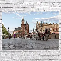Плакат "Польша, Лошади на главной площади Кракова", 42×28см