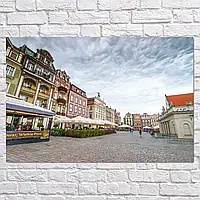 Картина на холсте "Польша, улица с брусчаткой, старый город", 42×28см
