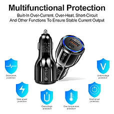 Автомобільна швидка зарядка QC 3.0 usb+type-c. Авто заряджання на 2 порти. Автомобільна зарядка 12V, фото 5