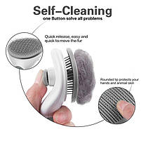 Щітка - пуходерка для вичісування котів та собак з кнопкою самоочищення - сіра, фото 7