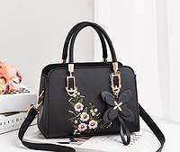 Женская мини сумочка с вышивкой цветами, маленькая женская сумка с цветочками Черный