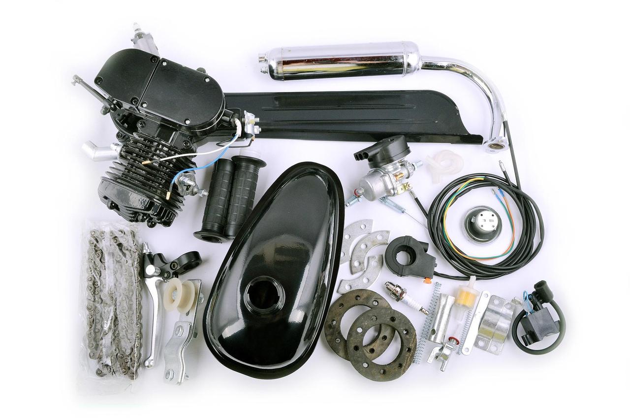 Двигатель велосипедный (в сборе) 80сс (бак, ручка газа, звезда, цепь, без стартера) (черный) VDK-1 - фото 1 - id-p1975662698