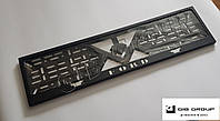 Рамка номерного знаку для Ford + Логотип МЕТАЛ + порошкове фарбування (Чорний мат), напис білого кольору