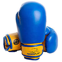 Боксерські рукавички PowerPlay 3004 JR синьо-жовті 6 унцій. Рукавички для боксу