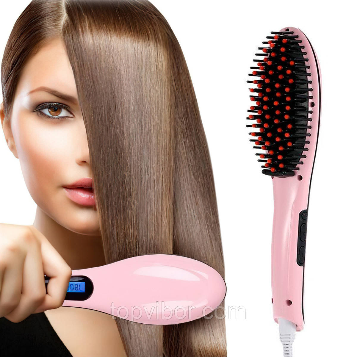 Розчіска вирівнювач для волосся "HQT-906" Рожевий, електрична щітка випрямляч для волосся (расческа утюжок)