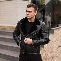 Мужская зимняя кожаная куртка косуха Winter Jacket "V6" Black