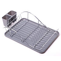 Сушарка для посуду Kamille KM-0761B 52х32х13см Сірий Сушарка з піддоном Сушарка для кухні Сушарка для тарілок