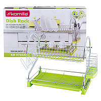 Сушарка для посуду двоярусна Kamille KM-0762A 55х24,5х37см Зелений Настільна сушарка для посуду